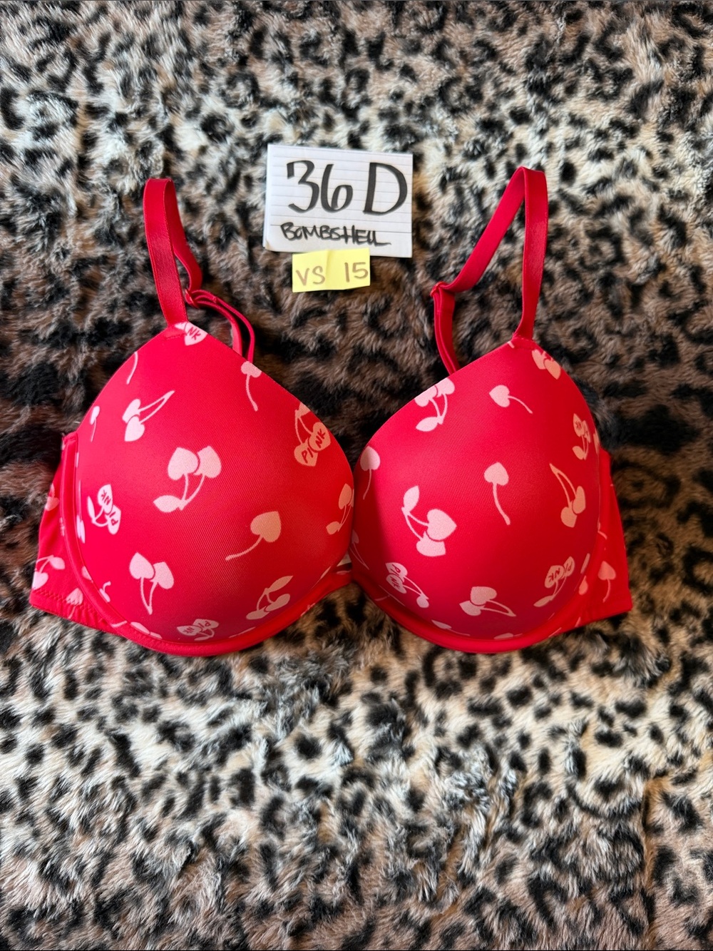 RARE PINK RED Cherry BOMBSHELL Bra!!! Women victoria’s Secret 36D item # VS1